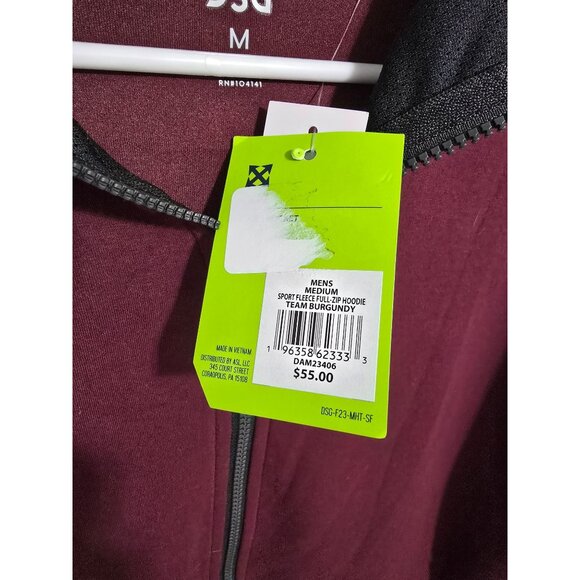 DSG Men's Sport Fleece Full Zip Hoodie In Team Burgundy‎ Size Medium - Picture 8 of 9